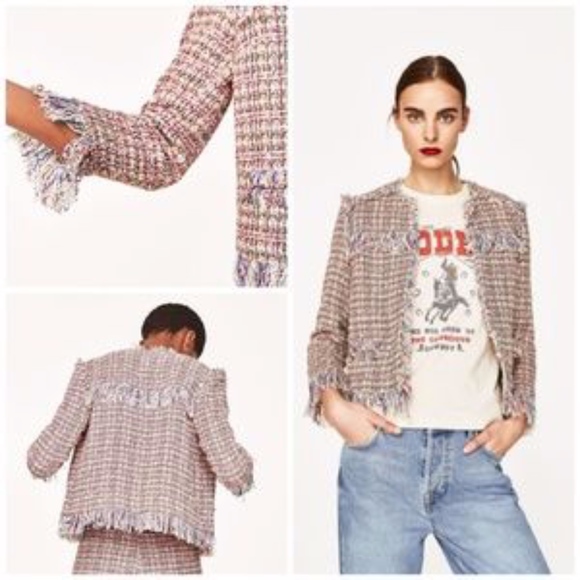 Zara Jackets & Blazers - SOLD-Zara Multicolor Fringe Tweed Jacket Blazer